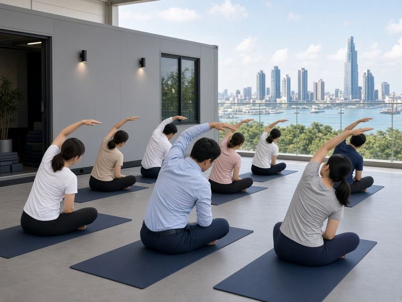 Corporate stretch at Noble Wave House